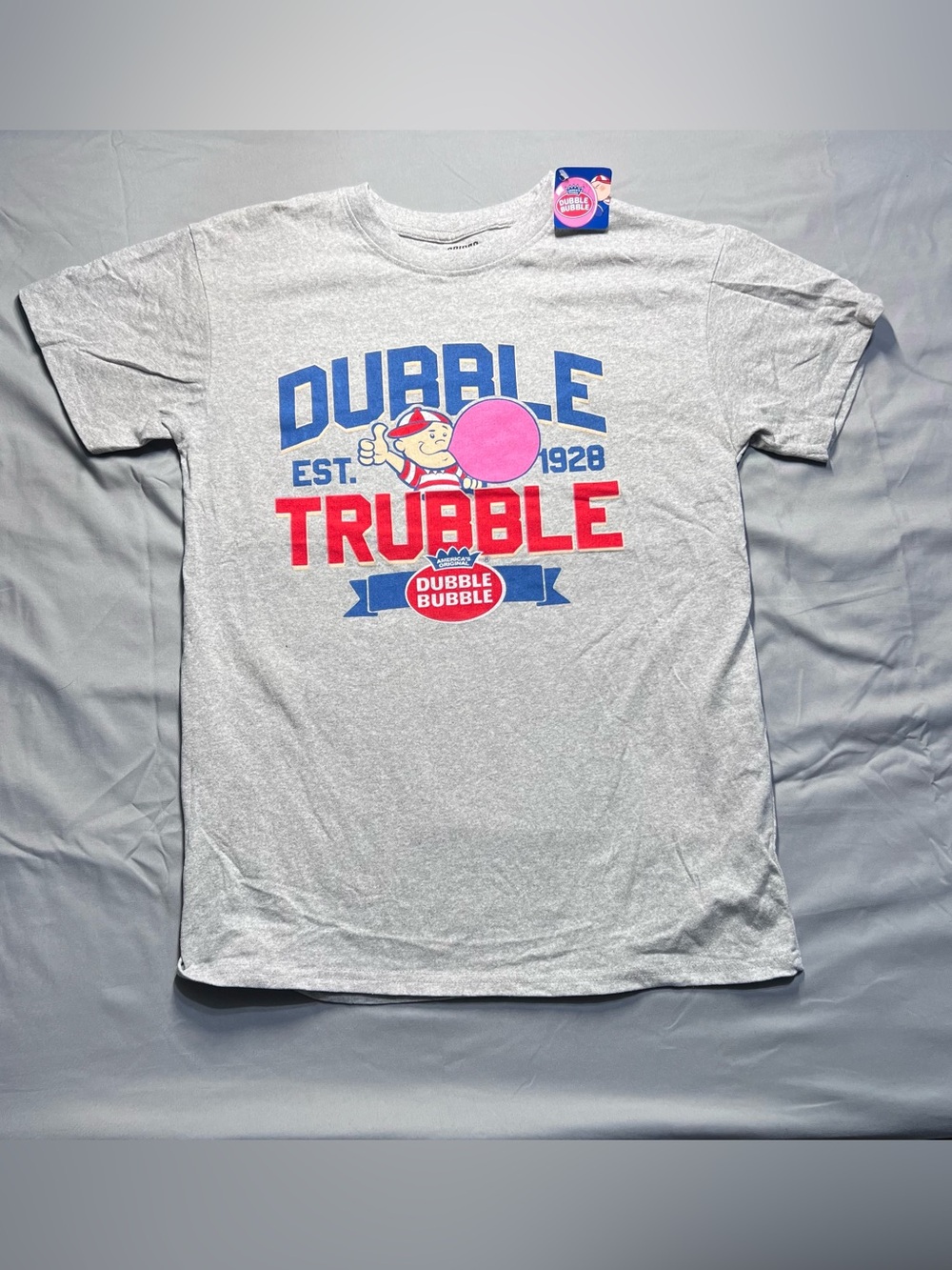 Dubble Bubble Graphic Tee - Light Gray with Pink & Blue Logo